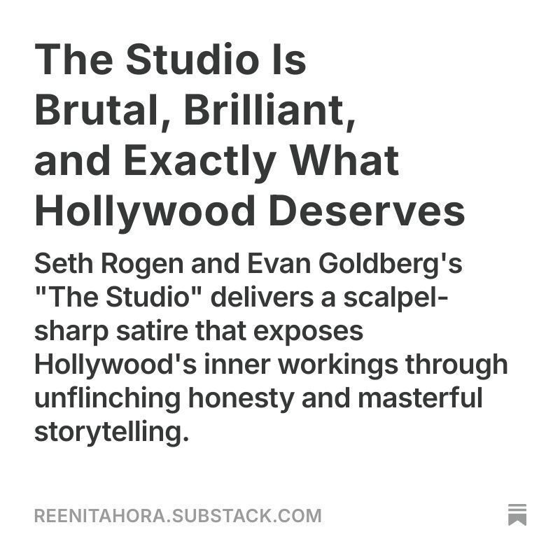 Reenita (@reenita_story) on Twitter photo Hollywood gaslights you… then sends you notes in ALL CAPS.
Just watched The Studio by @sethrogen and <a href="/evandgoldberg/">Evan Goldberg</a> — and wow, it cuts deep.
From pitch decks with Kool-Aid heroes to "we got you" moments of fake diversity… this satire hits every nerve.
🎥 Read my breakdown Hollywood gaslights you… then sends you notes in ALL CAPS.
Just watched The Studio by @sethrogen and <a href="/evandgoldberg/">Evan Goldberg</a> — and wow, it cuts deep.
From pitch decks with Kool-Aid heroes to "we got you" moments of fake diversity… this satire hits every nerve.
🎥 Read my breakdown