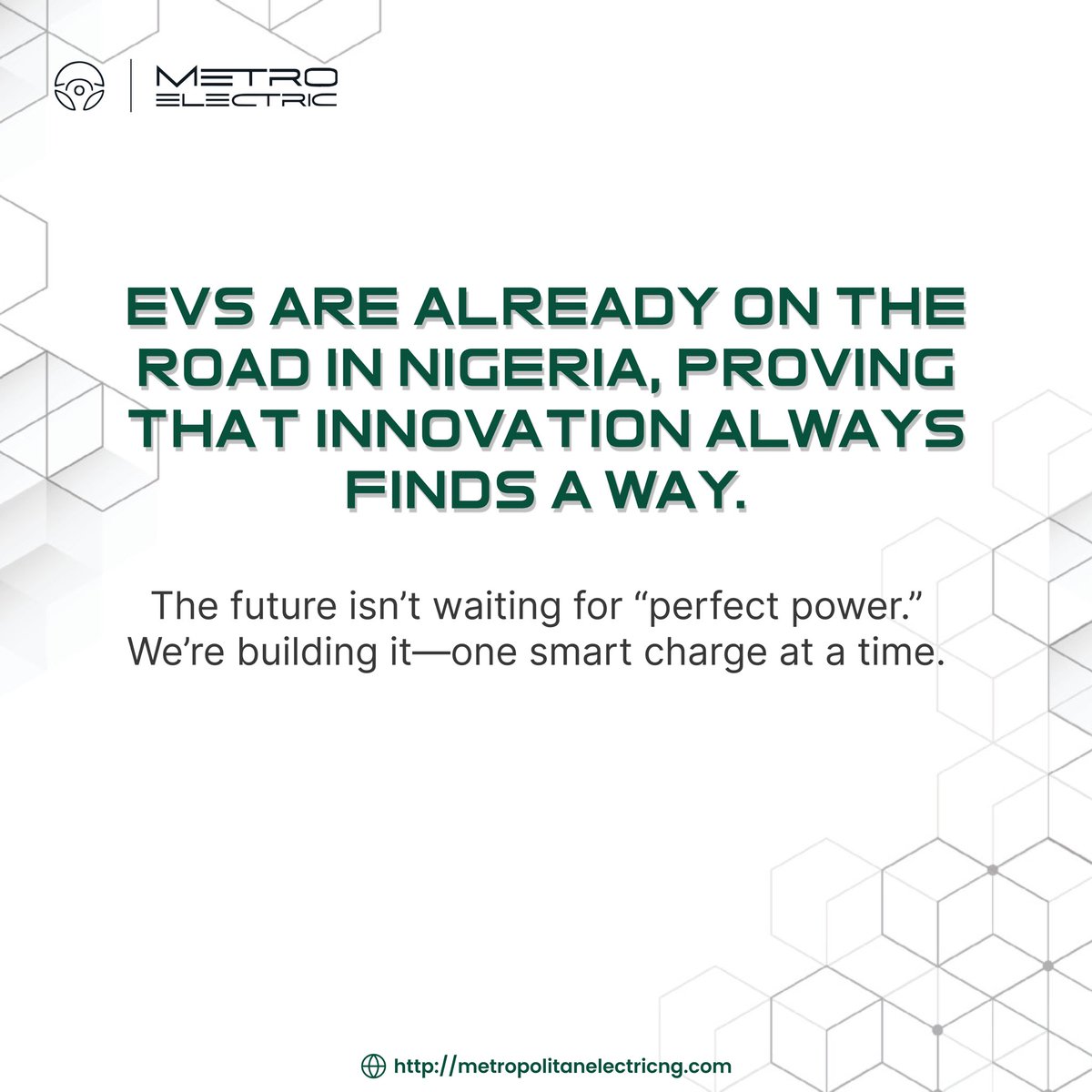 MetroElectricEV's tweet photo. Think EVs can’t survive in Nigeria because of power issues? Think again! With solar charging, home charging, and upcoming charging stations, you don’t need 24/7 electricity to own an EV. 🔋☀️ https://t.co/YlETNKPVxw