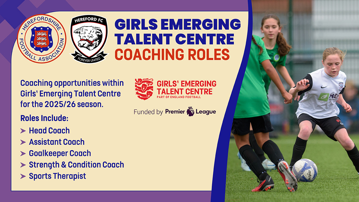 Herefordshire FA | Girls' Emerging Talent Centre 

We are excited to offer an opportunity to join our Girls' Emerging Talent Centre and make a real impact in local football.