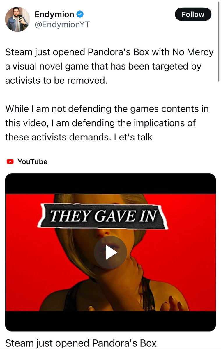 Gamers mourning the loss of a random incest rape game they just learned about like it’s some cultural touchstone. Why are they all such pathetic gooners?