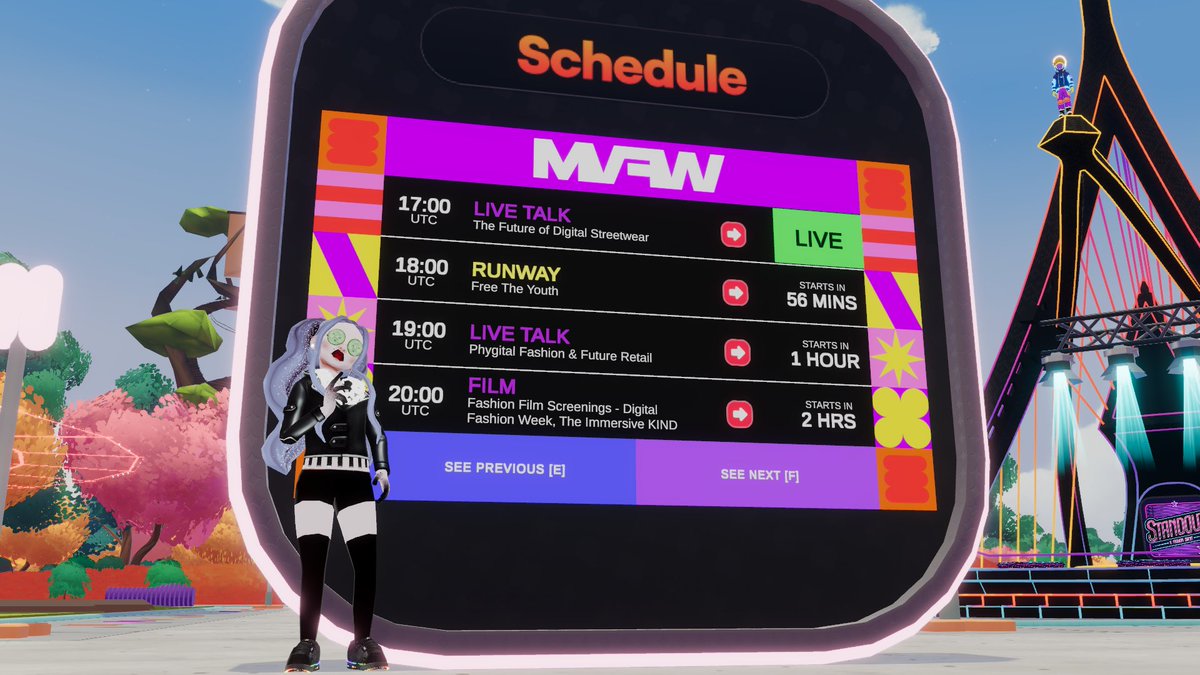 ToxicWaifu (@toxicwaifudcl) on Twitter photo ✨MVFW Day 3 Schedule✨
NOW:
🔴LIVE TALK
The Future of Digital Streetwear with <a href="/BayBackner/">Bay Backner</a>, <a href="/red_eye_world/">RED-EYE</a>, <a href="/MarcoStagliano/">Marco Stagliano</a>, <a href="/jesslwiseman/">JESS WISEMAN</a> and Roman Iglesias
6PM UTC:
RUNWAY
Free The Youth
7PM UTC:
LIVE TALK
Phhygital Fashion & Future Retail
8PM UTC:
FILM
Fashion Film ✨MVFW Day 3 Schedule✨
NOW:
🔴LIVE TALK
The Future of Digital Streetwear with <a href="/BayBackner/">Bay Backner</a>, <a href="/red_eye_world/">RED-EYE</a>, <a href="/MarcoStagliano/">Marco Stagliano</a>, <a href="/jesslwiseman/">JESS WISEMAN</a> and Roman Iglesias
6PM UTC:
RUNWAY
Free The Youth
7PM UTC:
LIVE TALK
Phhygital Fashion & Future Retail
8PM UTC:
FILM
Fashion Film