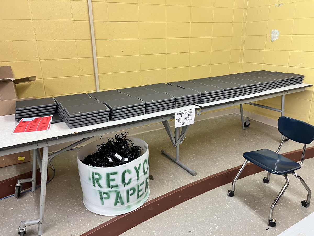 Exciting times!  We are currently deploying three grade levels of new Chromebooks for our next year's 1st, 5th, and 9th grade students!  Unboxing, labeling, enrolling, updating, and repeating. #keepimproving #BravePride