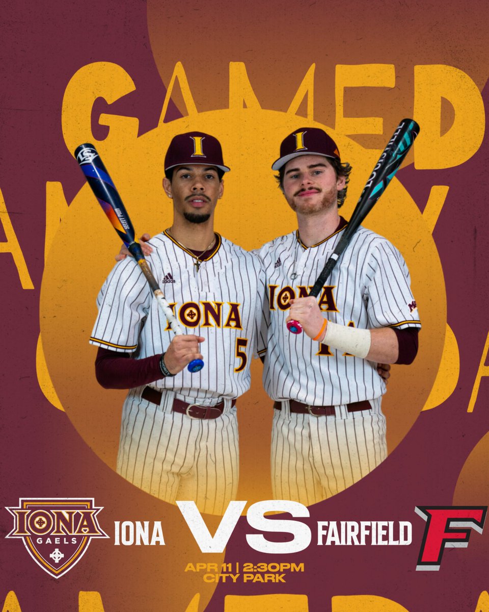 IonaBaseball's tweet photo. 𝗚𝗔𝗠𝗘𝗗𝗔𝗬  

🆚: Fairfield
⏰: 2:30 PM 
📻: https://t.co/ebPXvqPTQL
🏟️: City Park

#GaelNation https://t.co/NYu0Duv22d