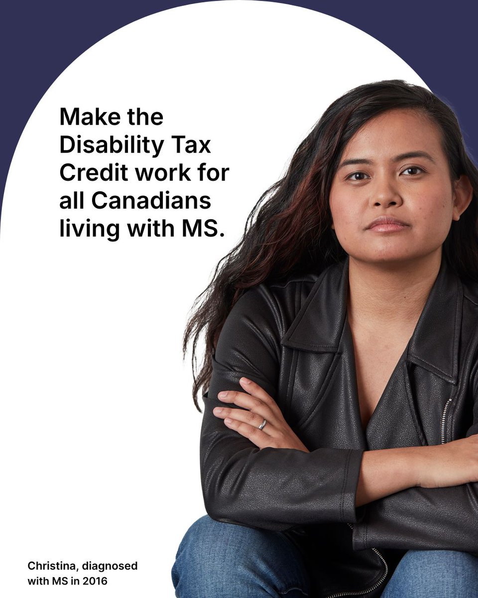 Over 90,000 Canadians live with #MS, and many don’t qualify for the Disability Tax Credit (DTC) because of strict criteria.

#TakeActionForMS and send a letter to your local candidates in the federal election, telling them it's time to update the DTC: bit.ly/4iawO4g