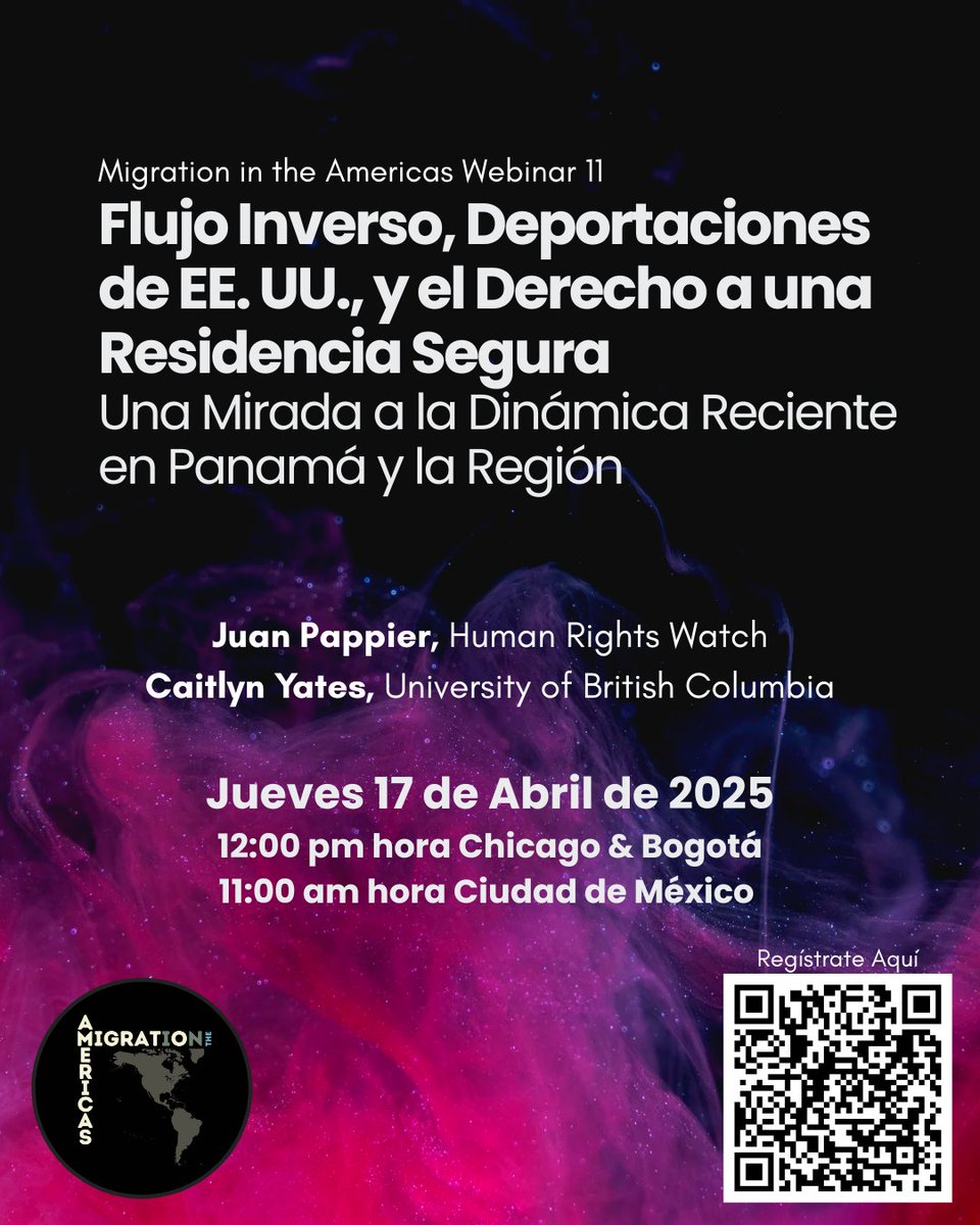 yatescait's tweet image. Feliz de participar en este evento el próximo jueves, 17 de abril a las 12:00 pm (hora de Bogotá).
Estaremos platicando sobre el fenómeno de la migración inversa dentro de Panamá.
Para registrarse, escanee el código QR o siga el enlace aquí: rb.gy/dgqort