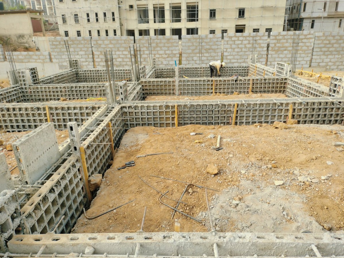 JUtibeima's tweet photo. CONSTRUCTION CHRONICLES 
[Site A]

Foundation formwork going in — aligned and braced.
Polystyrene placed at duct zones for a clean service path after casting.

LESSON: Think ahead. A little planning now saves a lot of chiseling later.

#ConstructionChronicles #BuildingInNigeria https://t.co/dY9rPbFnJJ