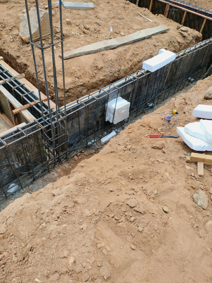 JUtibeima's tweet photo. CONSTRUCTION CHRONICLES 
[Site A]

Foundation formwork going in — aligned and braced.
Polystyrene placed at duct zones for a clean service path after casting.

LESSON: Think ahead. A little planning now saves a lot of chiseling later.

#ConstructionChronicles #BuildingInNigeria https://t.co/dY9rPbFnJJ