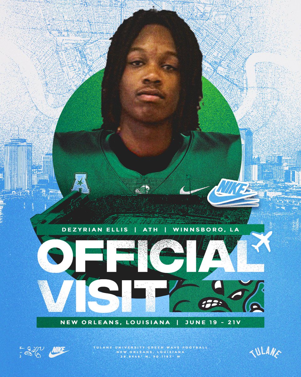 Dezyrian Ellis (@dezyrian) on Twitter photo Blessed!! I will be taking My official visit to <a href="/GreenWaveFB/">Tulane Football</a> on June 19-21st!
<a href="/aburnette318/">Adrian Burnette</a> <a href="/IAmTaeTrent/">Tae Trentโข</a> <a href="/football_fphs/">FPHS Football</a>
<a href="/BillyEmbody/">Billy Embody</a> <a href="/On3Recruits/">On3 Recruits</a> <a href="/Rivals/">Rivals</a> <a href="/JeritRoser/">Jerit Roser</a> <a href="/samspiegs/">Sam Spiegelman</a> Blessed!! I will be taking My official visit to <a href="/GreenWaveFB/">Tulane Football</a> on June 19-21st!
<a href="/aburnette318/">Adrian Burnette</a> <a href="/IAmTaeTrent/">Tae Trentโข</a> <a href="/football_fphs/">FPHS Football</a>
<a href="/BillyEmbody/">Billy Embody</a> <a href="/On3Recruits/">On3 Recruits</a> <a href="/Rivals/">Rivals</a> <a href="/JeritRoser/">Jerit Roser</a> <a href="/samspiegs/">Sam Spiegelman</a>