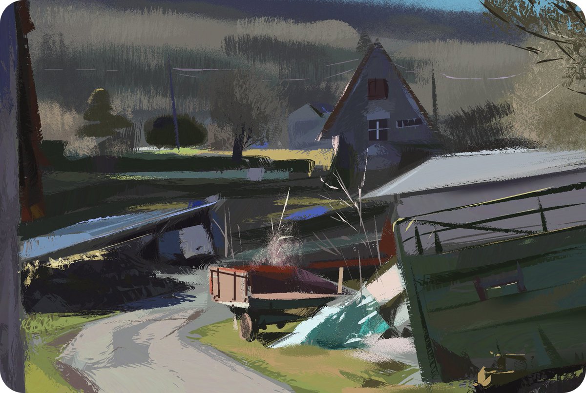 10/30 <a href="/warriorpainters/">Warrior Painters 💚</a> #pleinairpril #PleinAirpril2025 #heavypaint #painting #vouivre #dragon #krog #campagne #cantal #countryside #ferme #brouette #farm #france #peinture