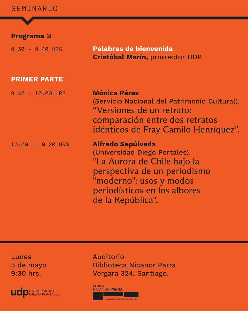 udp_cl's tweet photo. 🗓️El 5 de mayo a las 9:30 se desarrollará el Seminario "A 200 años de Camilo Henríquez" ✍️En la instancia, Cristóbal Marín, prorrector de la UDP, compartirá unas palabras de bienvenida, para luego comenzar con las diferentes exposiciones👇💬

Visita https://t.co/I3ndscT0cF📲
#UDP https://t.co/MqkXu6vFyZ