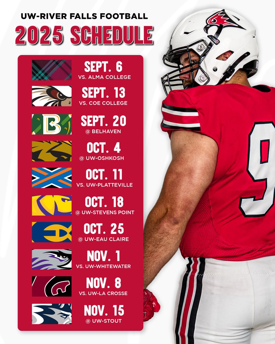 UW-River Falls Athletics (@uwrffalcons) on Twitter photo The wait is over - the 2025 <a href="/UWRFFootball/">Falcon Football</a> schedule is HERE 🏈🔥
🗞️ » tinyurl.com/y2es9z4h
#FFT #d3fb The wait is over - the 2025 <a href="/UWRFFootball/">Falcon Football</a> schedule is HERE 🏈🔥
🗞️ » tinyurl.com/y2es9z4h
#FFT #d3fb