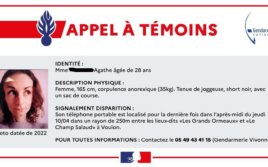 🔴 Agathe, une joggeuse de 28 ans, est portée disparue 

Elle est sortie de chez elle jeudi matin pour une séance qui devait durer environ 2 heures, selon nos informations. Elle n’est jamais revenue

➡️ l.leparisien.fr/QXgs