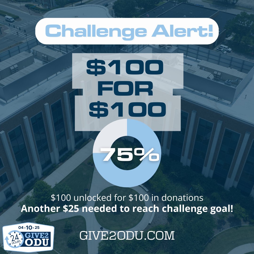 🔥Only $25 to unlock $100🔥

You have until 2 pm today to meet this very special challenge. Let's do this, Monarchs!

give2odu.com
#Give2ODU #MonarchPride