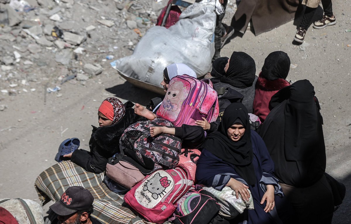 Palestinians living in Shujaiyye neighborhood, east of Gaza City, take some of their belongings with them and left the area Gaza City, Gaza on April 11, 2025. The Israeli army asked Palestinians living in areas east of Gaza City to evacuate their homes immediately. (Photo by Ali