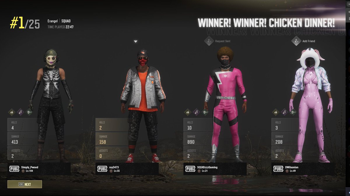 Winner Winner! Chicken Dinner! 
with <a href="/Simply_Pwned/">Simply Pwned Gaming</a> <a href="/SQUiDzzzGAMING/">SQUiDzzz イカ 🦑💤</a> <a href="/DaviDean_Wilson/">David D. Wilson</a> 
#PUBG