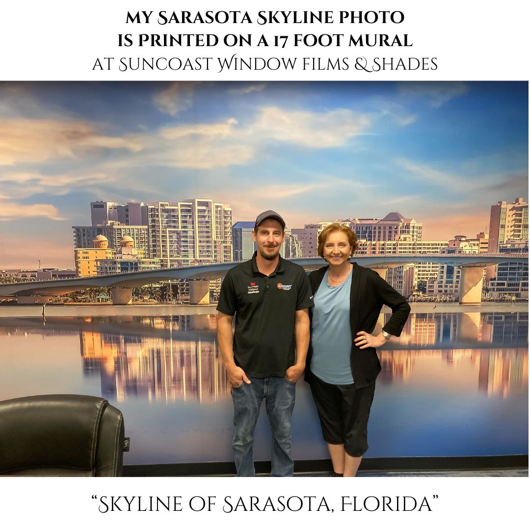 LieslWalsh's tweet photo. Very excited my #sarasotaflorida #skyline photo was printed on a 17 foot #mural at Suncoast Window Films &amp; Shades in #sarasota! I signed it. Contact me to #licenseimages for your #business. 
https://t.co/2G604SP2W7
#officeart #officedecor #sarasotafl #srq https://t.co/EIy9iYXDA8