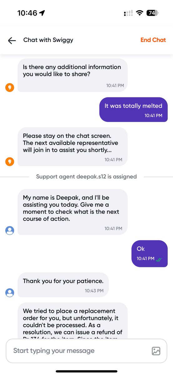 sethrishi's tweet photo. Yo @SwiggyCares if times are bad then let us know. But this is no way to do business https://t.co/N1SCnnesE0