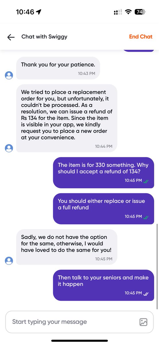 sethrishi's tweet photo. Yo @SwiggyCares if times are bad then let us know. But this is no way to do business https://t.co/N1SCnnesE0