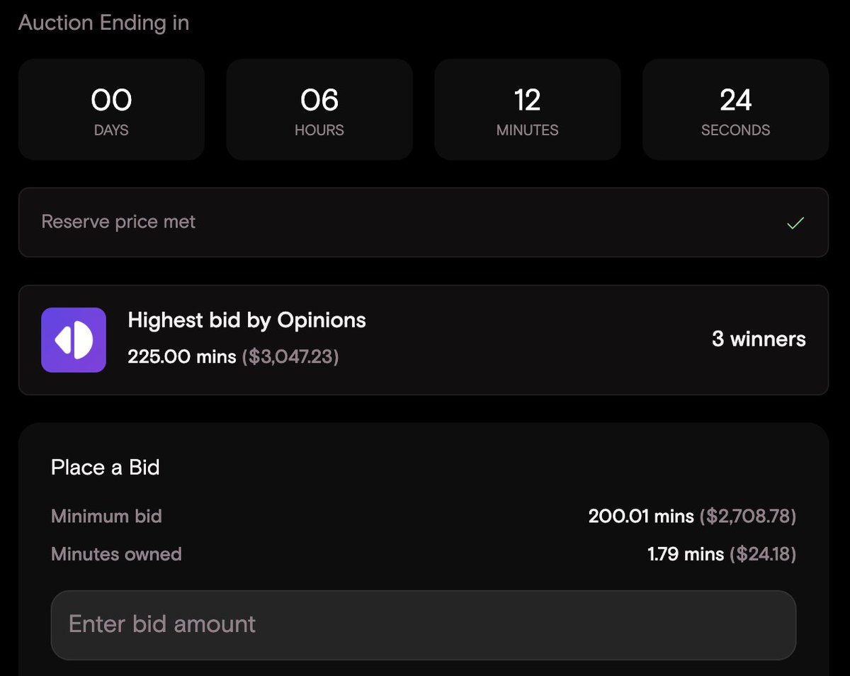 opinionsdotfun's tweet photo. We just bid $3,000 for 10 minutes of someone's time

Here's why this could become the greatest ROI ever

For context:

This someone is Toly aka. @toly, co-founder of Solana

We are currently the highest bidder on @moolah for Toly's auction to have a 10 minute pitch during his X livestream

A livestream which will likely reach thousands of live viewers/users/buyers

Enabling us to directly speak to our core user base and receive direct feedback from Toly (and maybe special guests too 👀)

The auction is still live on @moolah and will end today at 11:30 PM UTC

Our reason to bid $3k in this auction was simple:

- get feedback
- get attention
- get users

Toly is arguably one (if not) the biggest public figure of Solana, with the most targeted audience for our protocol.

Reaching the right audience is hard. Reaching the right audience for the right price is even harder.