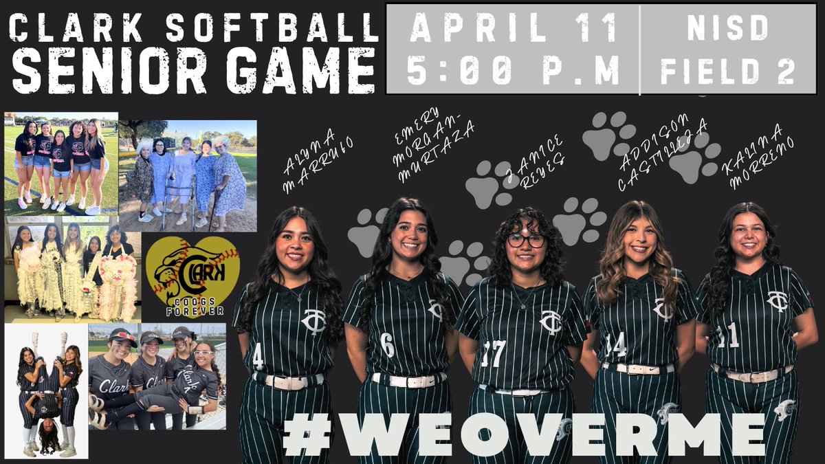 Clark Softball (@clarksoftball) on Twitter photo It’s a special night to honor our special SENIORS!!! 🫶🏼❤️
GaMe DaY BaBy! 🔥💪🐾🖤🤍🖤🥎 #WeOverMe
<a href="/NISDClark/">Tom C. Clark HS</a> <a href="/CoachHalli/">Becca Halliburton</a> <a href="/clarkcoachkelly/">Coach Kelly</a> <a href="/jordangoins07/">Coach Jo</a> <a href="/TCClark_Ath/">Clark HS Athletics</a> <a href="/CougarsPTSA/">Tom C. Clark PTSA</a> <a href="/HobbyGirlsATH/">Hobby Girls’ Athletics</a> <a href="/rawlinson_msg/">Rawlinson Girls' Athletics</a> <a href="/ClarkTxLib/">Clark HS Library</a> <a href="/ClarkCounsDept/">Clark Counselors</a> <a href="/ClarkHSTrainers/">Clark Athletic Training</a> It’s a special night to honor our special SENIORS!!! 🫶🏼❤️
GaMe DaY BaBy! 🔥💪🐾🖤🤍🖤🥎 #WeOverMe
<a href="/NISDClark/">Tom C. Clark HS</a> <a href="/CoachHalli/">Becca Halliburton</a> <a href="/clarkcoachkelly/">Coach Kelly</a> <a href="/jordangoins07/">Coach Jo</a> <a href="/TCClark_Ath/">Clark HS Athletics</a> <a href="/CougarsPTSA/">Tom C. Clark PTSA</a> <a href="/HobbyGirlsATH/">Hobby Girls’ Athletics</a> <a href="/rawlinson_msg/">Rawlinson Girls' Athletics</a> <a href="/ClarkTxLib/">Clark HS Library</a> <a href="/ClarkCounsDept/">Clark Counselors</a> <a href="/ClarkHSTrainers/">Clark Athletic Training</a>