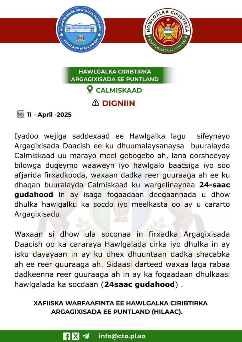PuntlandSSR's tweet photo. ⚠️ DIGNIIN CULUS : DADKA REER GUURAAGA AH EE KU DHAQAN BUURALAYDA CALMISKAAD . https://t.co/2hnH6dAUqw