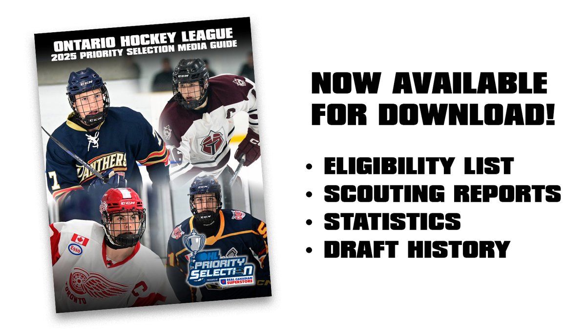 Read up on this year's 2025 #OHLDraft prospects with the Priority Selection Media Guide, now available for download!

Get it here ➡️: tinyurl.com/7z9uy4ke