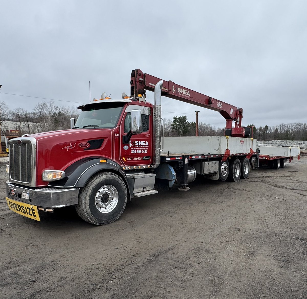 SheaConcrete's tweet photo. Happy “Full Load Friday” 🇺🇸 … Rain 🌧️, Sun ☀️, or Snow ❄️ our @PeterbiltMotors “Power Fleet” is on the go 👍 … Teamwork makes the dream work #april2025 #precastconcrete #thesheaway #fullloadfriday #peterbilt #qmccranes #madeintheusa🇺🇸 #teamworkmakesthedreamwork https://t.co/5Nk9kDlci4