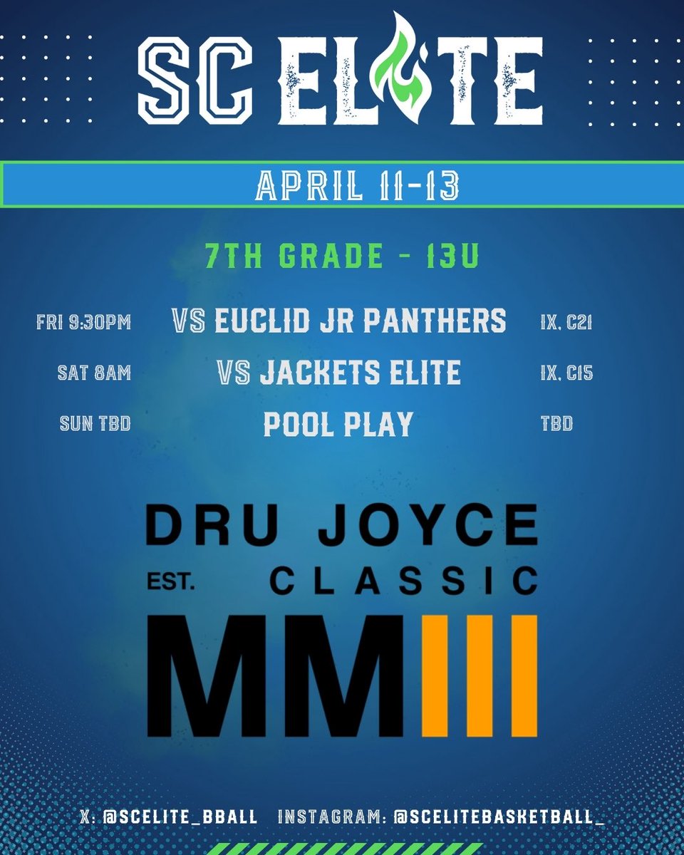SCElite_Bball's tweet photo. 7th grade makes their SC Elite debut at this weekends @drujoyceclassic 

Catch us at the IX Center or live on @BallerTV 

#ClassOf2030 https://t.co/WsOI7l0cCT