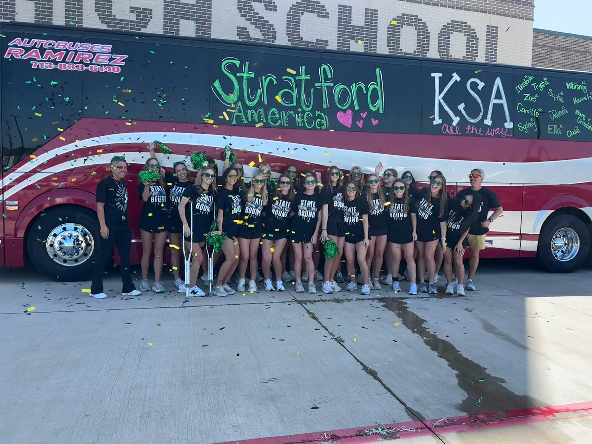 StratfordGSoc's tweet photo. On our way to Georgetown! Thank you SBISD and Stratford America for the wonderful send off, we’re ready!!! @sbisdathletics @SHS_BoosterClub @77079Athletics https://t.co/ja8eBZKCaC