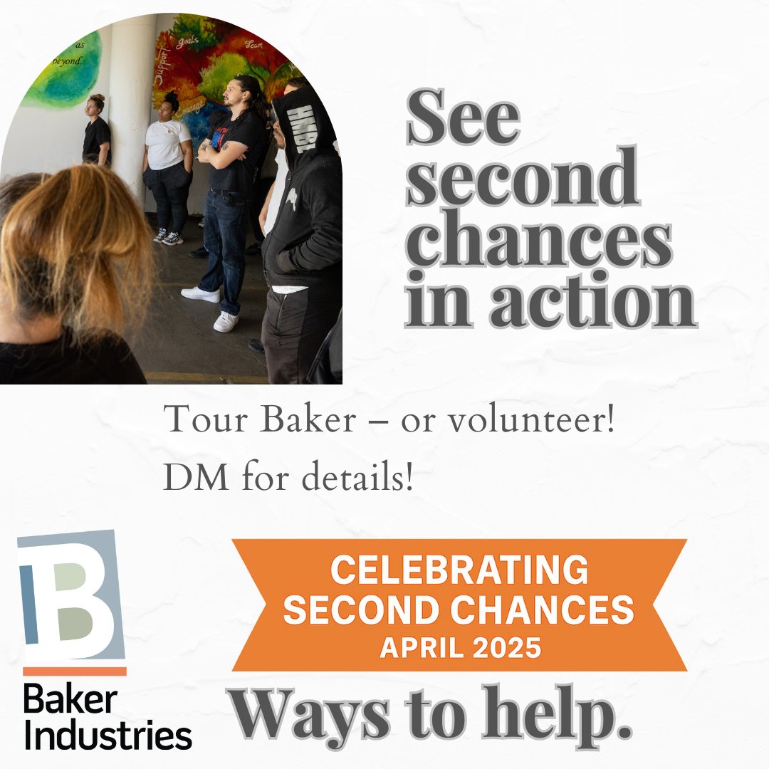 BakerIndustries's tweet photo. 📣 This April, we’re taking action.
Every Friday, we’ll share a simple way you can support people rebuilding after incarceration, recovery, and other barriers to employment.

This week: Join us for a tour and see us in action. The work is real—and the impact is powerful. https://t.co/GWQJig6vpH