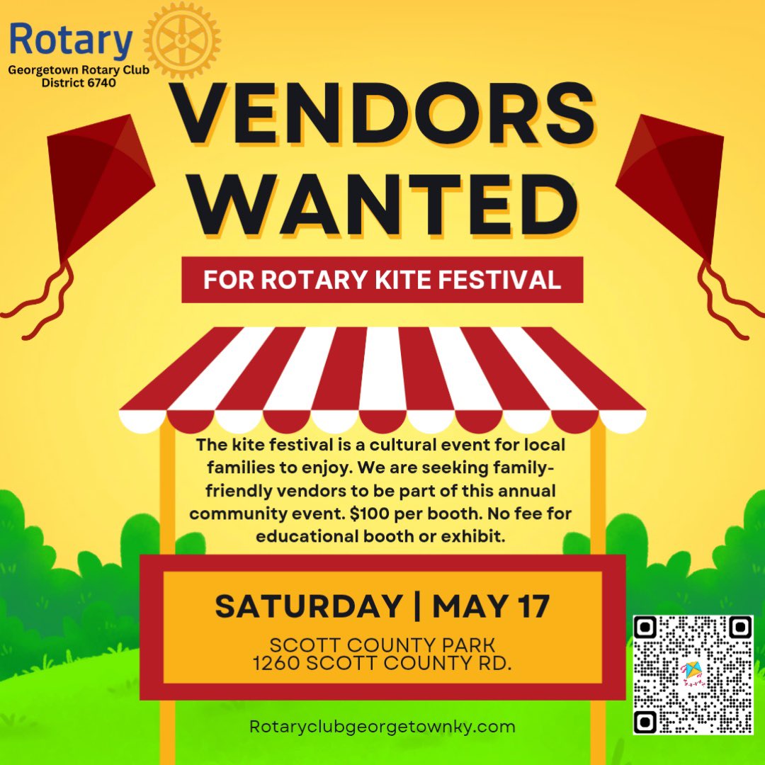 KyRotary's tweet image. Kite Festival is May 27th Scott County Park #community #kite #kitefestival