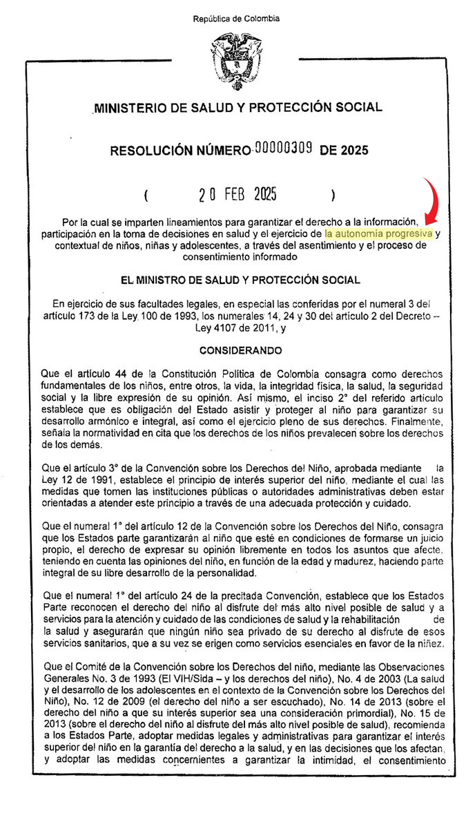 Ante las recientes declaraciones del Ministro de Salud, en las que señaló que: “sobre todo niño, niña o adolescente, todos los menores de 18 años, la patria potestad es del Estado”; y la Resolución 309 de 2025 que introduce el concepto “autonomía progresiva”, desde el