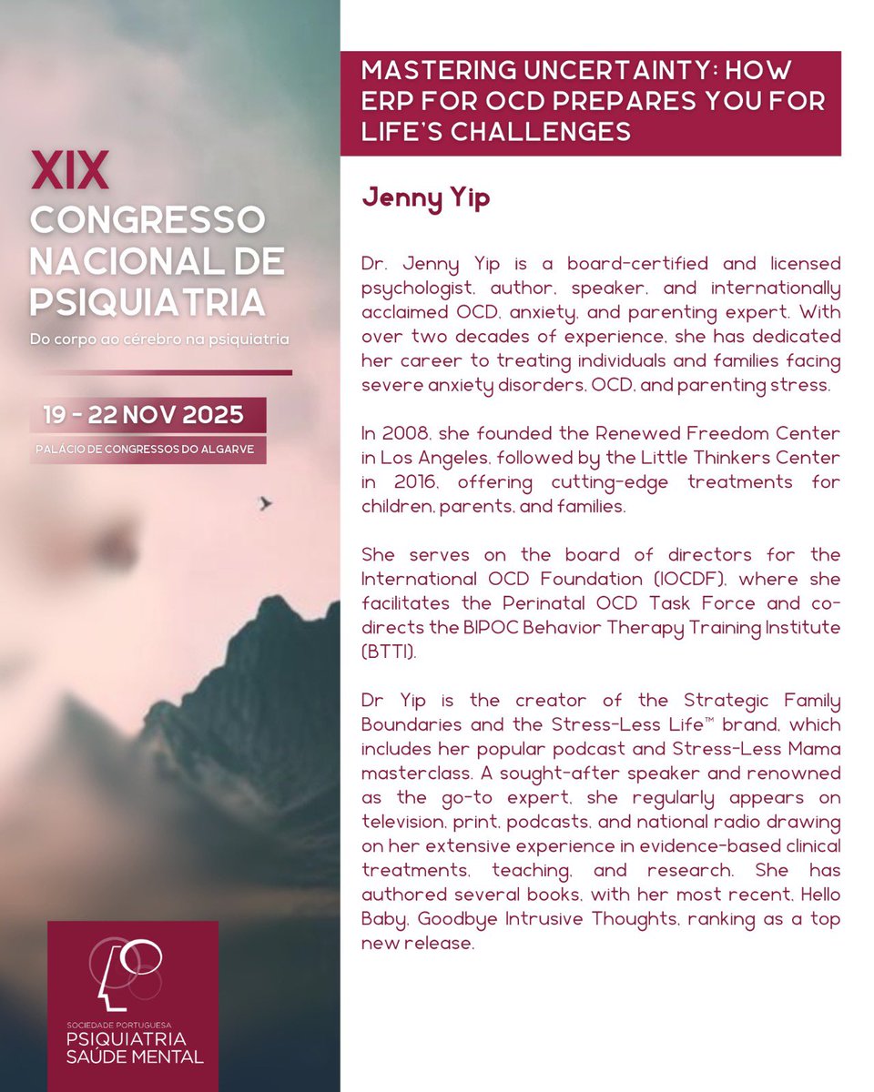 🇵🇹 𝗗𝗿. 𝗝𝗲𝗻𝗻𝘆 𝗪𝗶𝗽 é uma das palestrantes internacionais que vai estar presente no XIX Congresso Nacional de Psiquiatria.

🔗 Para mais informações sobre o #CNP2025, consulte o site: sppsm.org.