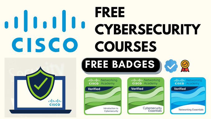Cisco Networking Academy (Netacad) is offering this Certifications and Courses (FREE)

1. Introduction to Cybersecurity 

netacad.com/courses/cybers…

2.  Cybersecurity Essentials 

netacad.com/courses/cybers…

3. Networking Essentials 

netacad.com/courses/networ…