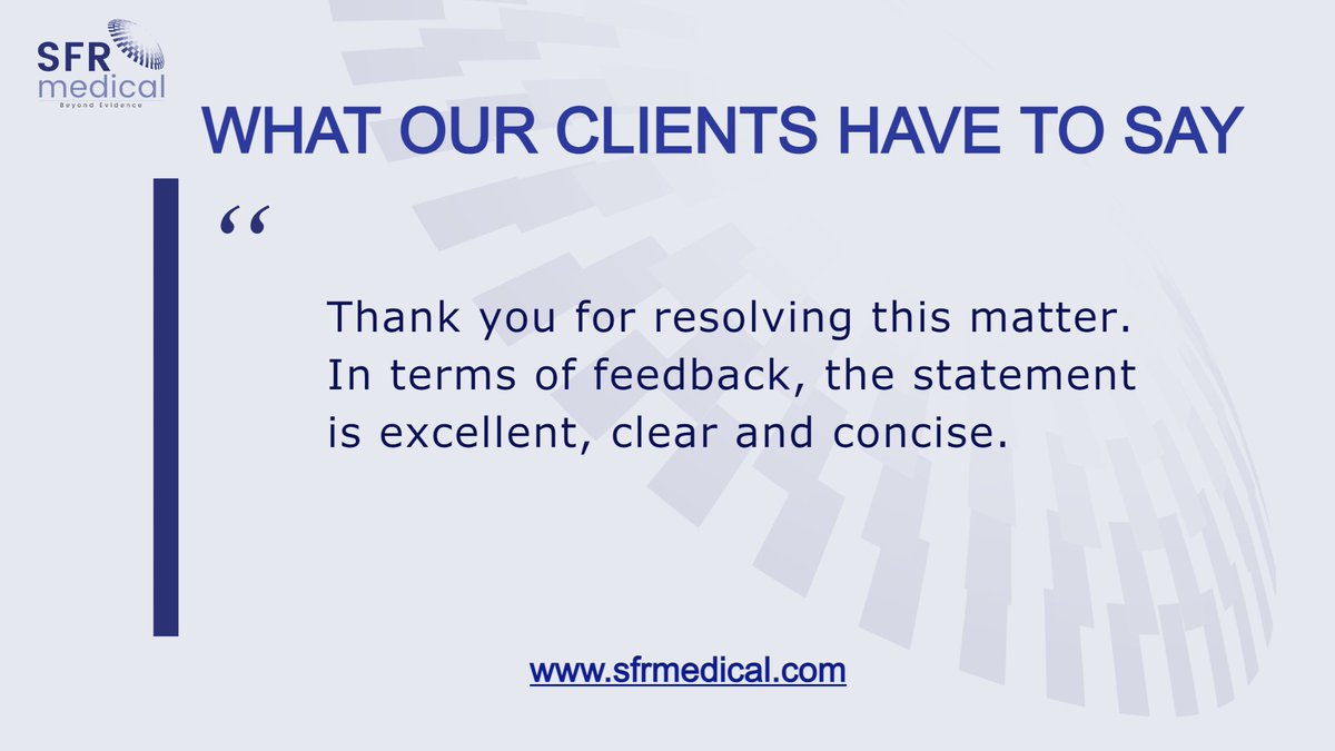 Behind every success story, a client trusted us to deliver. 🙌

We're honored to have such incredible feedback from our clients

We at SFR Medical take pride in delivering top-notch experiences every time.

Contact us at expert.witness@sfrmedical.com or sfrmedical.com
