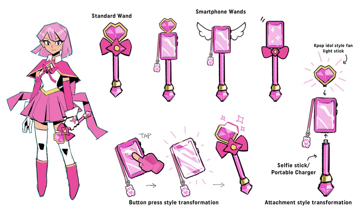When you're fighting evil, you gotta have cute accessories that are just as stylish as they are useful! Here's a bit of concept art of Pink's wand showing off it's form and function! 💗

🚨 LAST day left to help fund Part-Time Hero!! 🚨
✨// kickstarter.futureclub.dev