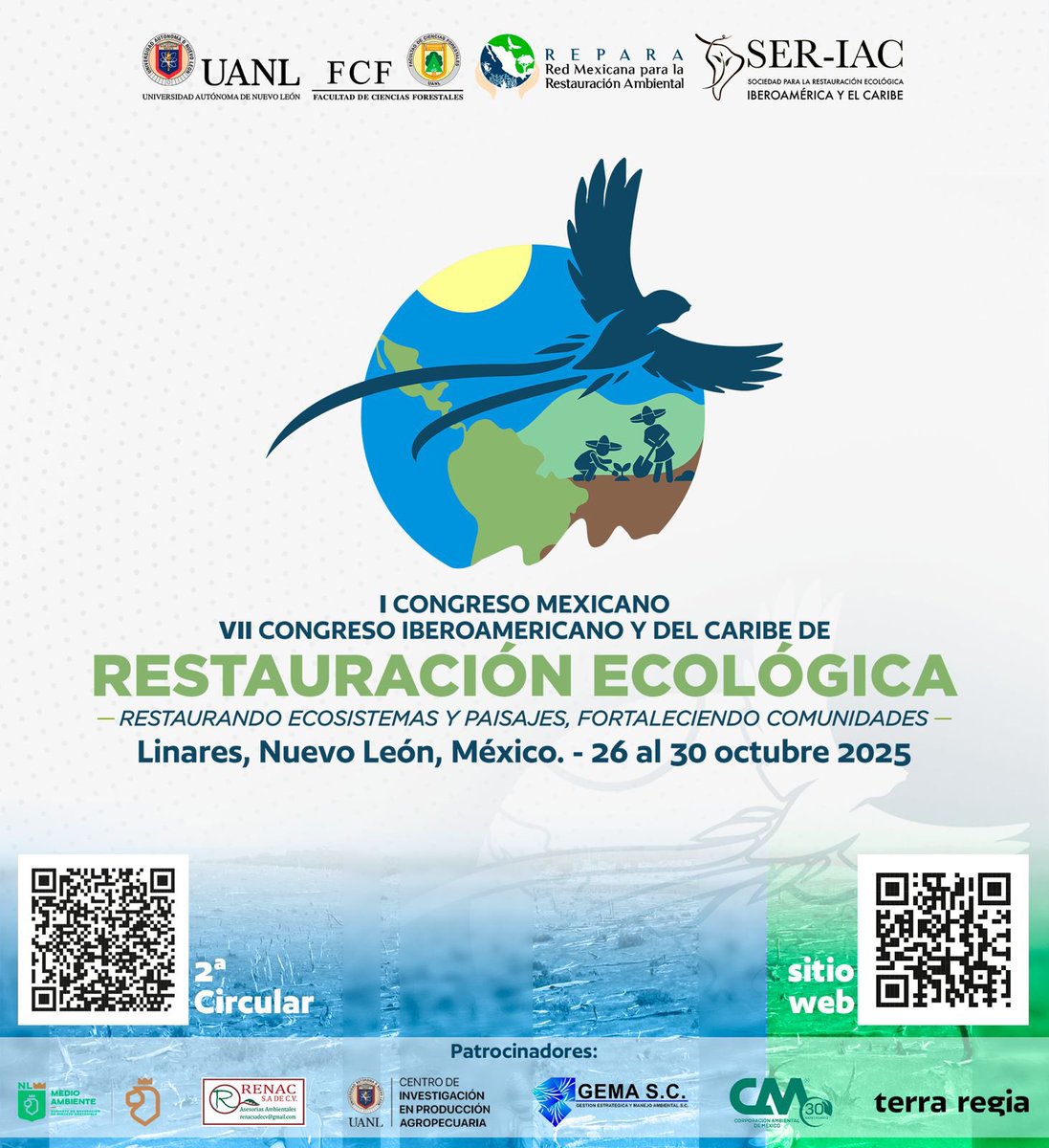 Ya estamos a poco más de seis meses del Primer Congreso Mexicano y Séptimo Iberoamericano de Restauración Ecológica 2025 🤩🙌
Aun hay tiempo para que envien sus contribuciones y participen en este gran evento!