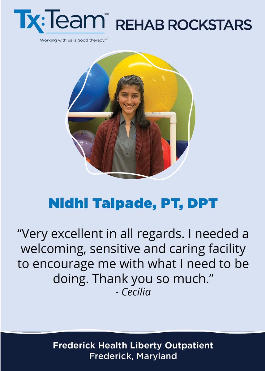 This week, we want to highlight Nidhi at Frederick Health Liberty Outpatient! Thank you for being a Tx:Team rockstar, Nidhi!