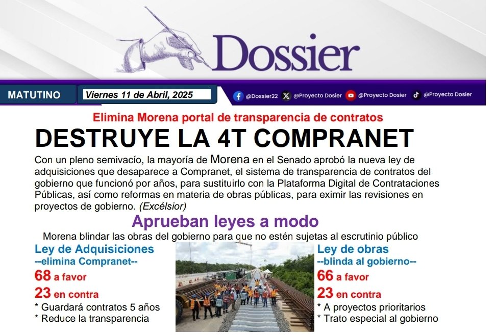ProyectoDossier's tweet photo. #Morena en el Senado aprobó la nueva ley de adquisiciones que desaparece a #Compranet. El huachicol fiscal provocó pérdidas por 177,17 mdp, 44% de la recaudación de #IEPS a combustibles. Han caído 59 funcionarios por nexos criminales. #DossierMatutino
https://t.co/ZbncTSmbSJ https://t.co/UZVEfuUNcT
