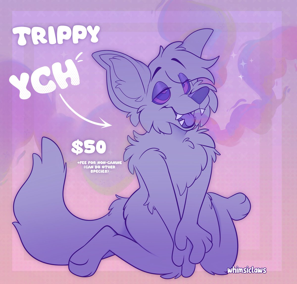 whimsiclaws's tweet photo. 🌀HYPNO TRIPPY YCH🌀
💜STARTS at $5️⃣0️⃣
💜ANY species (non canine will be a small fee depending on amount of changes) 
💜unlimited slots (until closed)
💜Please let me know what TWO colors you’d like for the hypno! Otherwise default colors will be used.
💜RT’s appreciated, thanks! https://t.co/EVl6QmHFi7