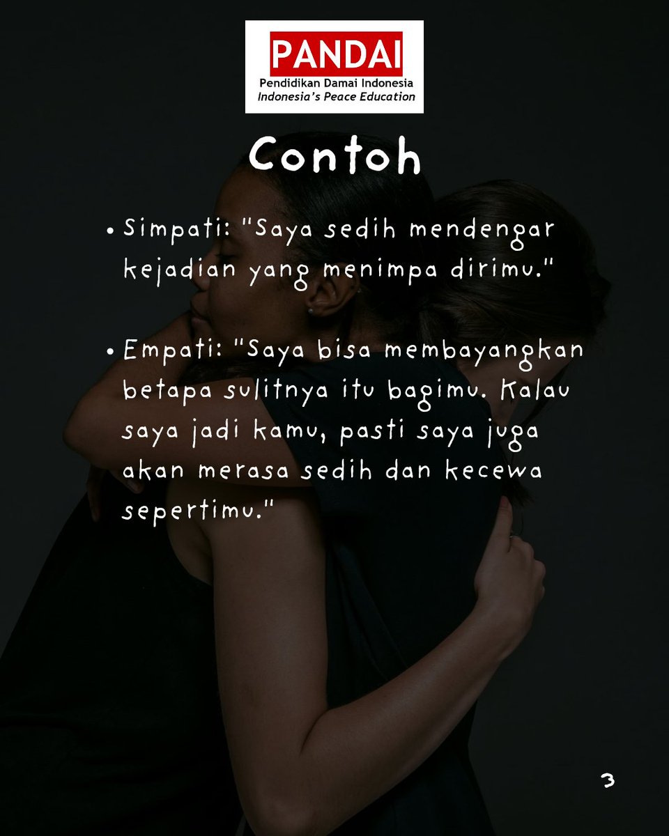 PandaiIndonesia's tweet image. Yuk, belajar bareng perbedaan empati dan simpati. Ternyata empati itu tidak selalu lebih baik daripada simpati karena kita semua punya kestabilan diri yang berbeda-beda setiap waktu, situasi, dan kondisi.

#empati #simpati #pendidikanperdamaian #kedamaiandiri 

🤍🌼🤍🌼🤍🌼🤍🌼