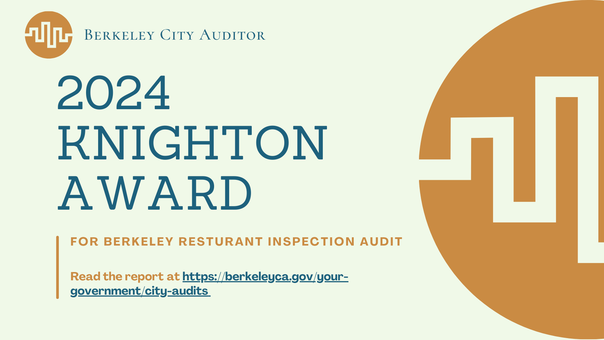 🎉@ALGA_Gov recognized our Restaurant Inspections audit as one of the top of 2024! 🏅

The judges acknowledged our team's impact and rigor, awarding our audit the "distinguished" recognition.

Check out the report @ berkeleyca.gov/sites/default/…