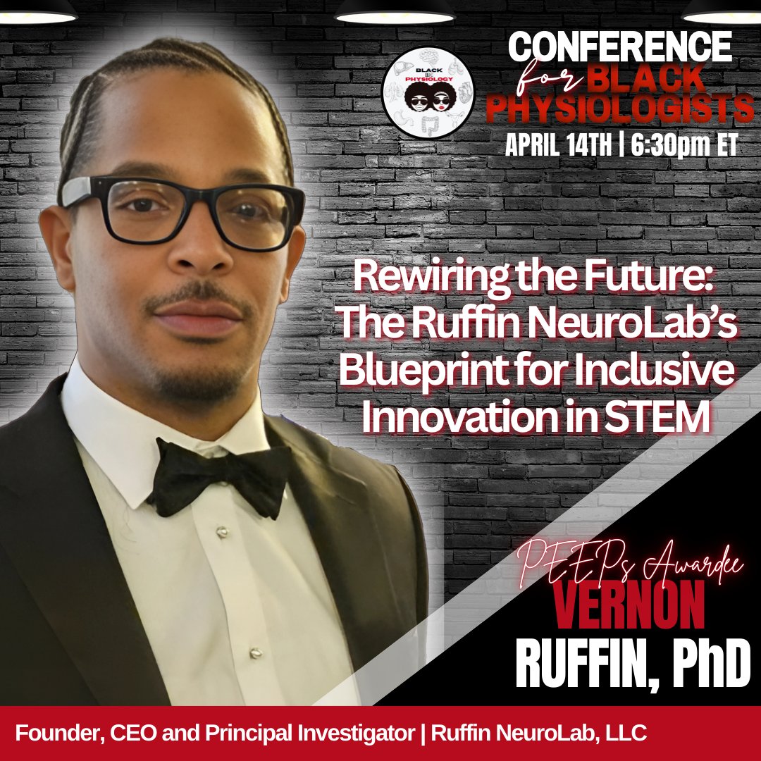 Black in Physiology (@blackinphysio) on Twitter photo Join us in celebrating the 2025 PEEPs Awardee, Dr. Vernon Ruffin—Founder of <a href="/RuffinNeuroLab/">Ruffin NeuroLab</a>! Honored for advancing equity & excellence in physiology through purpose-driven leadership.
Don’t miss his talk on April 14 at 6:30 PM ET!
Register now: us06web.zoom.us/webinar/regist… Join us in celebrating the 2025 PEEPs Awardee, Dr. Vernon Ruffin—Founder of <a href="/RuffinNeuroLab/">Ruffin NeuroLab</a>! Honored for advancing equity & excellence in physiology through purpose-driven leadership.
Don’t miss his talk on April 14 at 6:30 PM ET!
Register now: us06web.zoom.us/webinar/regist…