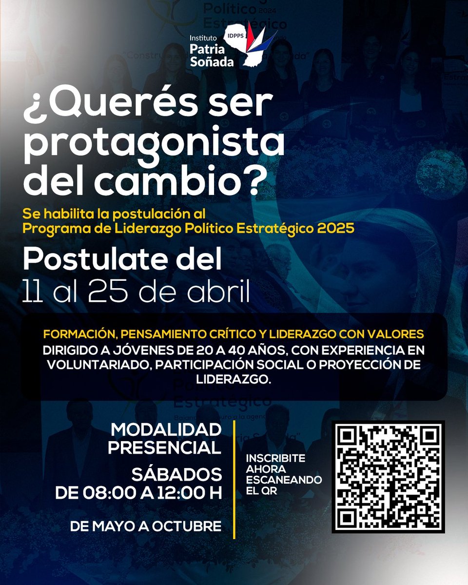 📣 ¡Convocatoria abierta al PLP 2025!

El Programa de Liderazgo Político Estratégico del IDPPS ya habilitó su postulación.
🗓️ Del 11 al 25 de abril
📝 Inscribite acá: forms.gle/hgfUD98gL2REYs…

#PLP2025 #LiderazgoJoven #IDPPS