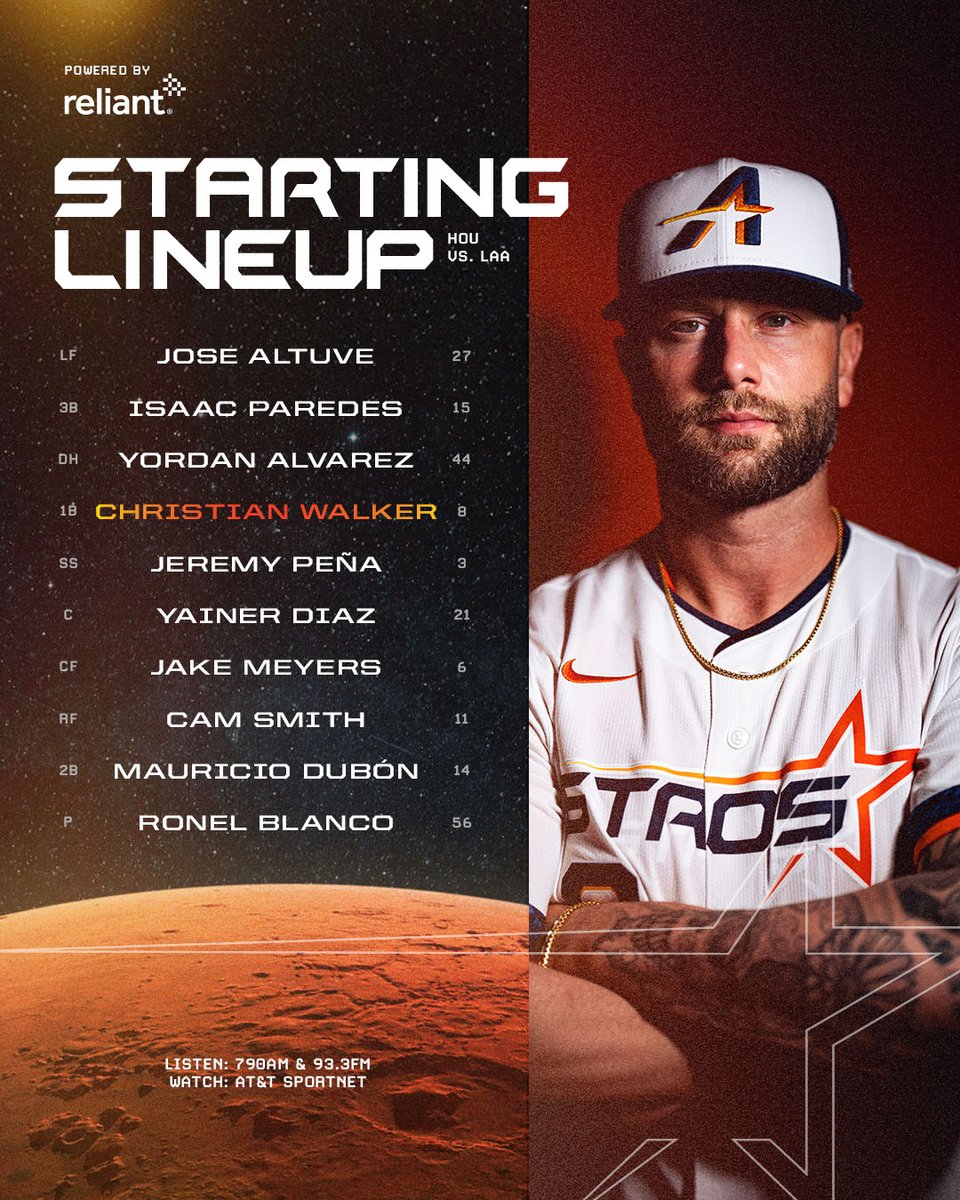 astros's tweet photo. Bring it. 

⚾️: 7:10 PM
🏟️: Closed
📺: @SpaceCityHN 
🎙️: @SportsTalk790 | Spanish: 93.3 FM

#TheNextFrontier x @reliantenergy https://t.co/Lz6vfL834K