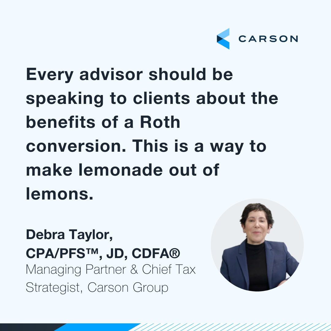 CarsonGroupLLC's tweet photo. Advisors looking to turn market volatility into opportunity should take note.
Tariff-driven market moves could open the door for smart Roth conversionsโif approached with precision.
๐ https://t.co/EEqzh8fEMN
#RothConversions #TaxStrategy #CarsonGroup #WealthPlanning https://t.co/34r80QUpJy