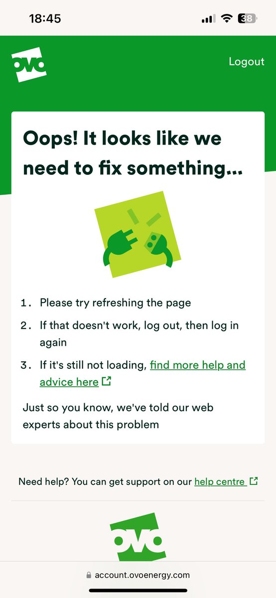 aaa221__'s tweet photo. @OVOEnergy Hi, been like this for the last two days, can’t see my account. https://t.co/7gZSHlyqel