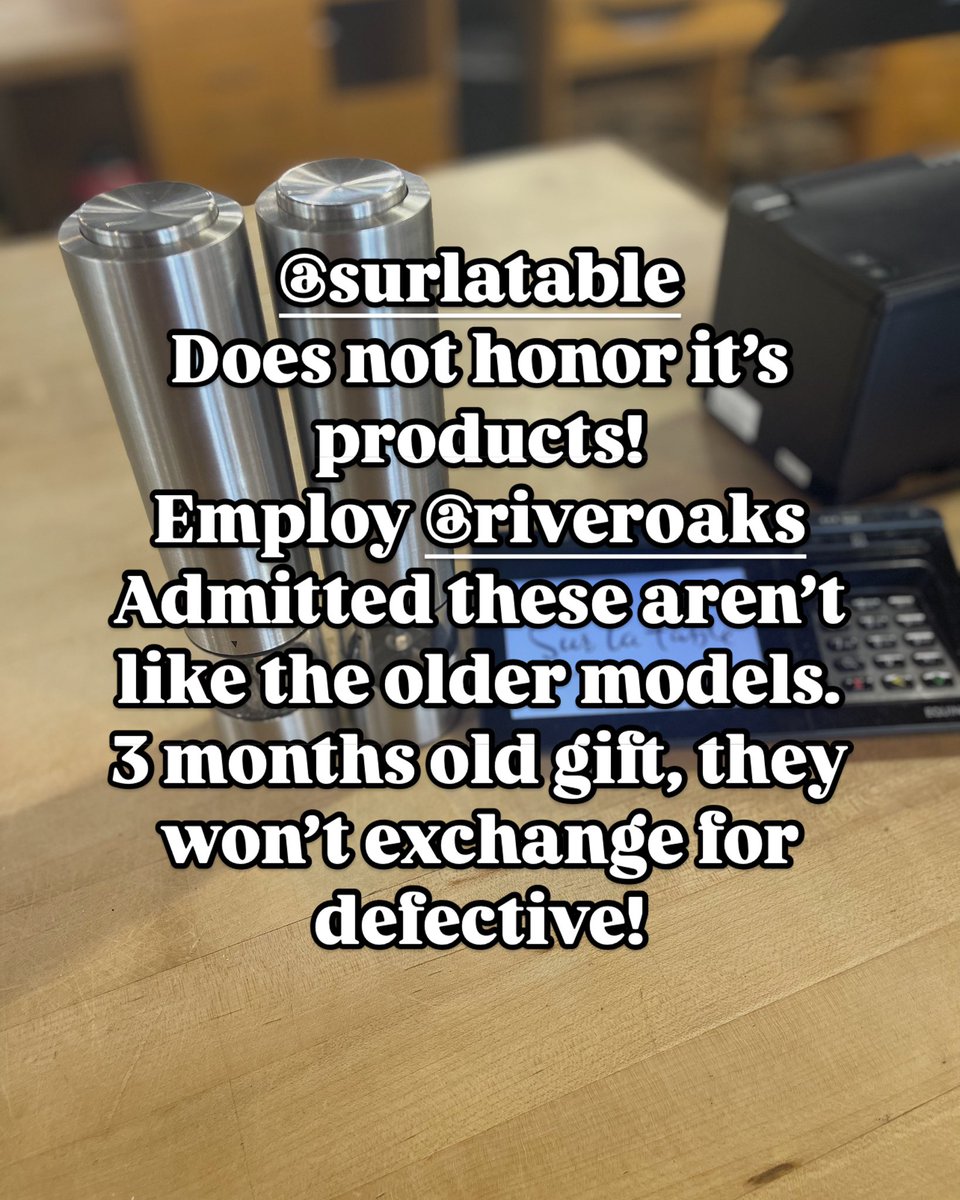 #nohonor #nointegrity <a href="/SurLaTableTX/">Sur La Table</a> Won’t honor their product. Christmas Gift 2024 disposable. Employ was rude “Can’t, Won’t, Will not exchange!