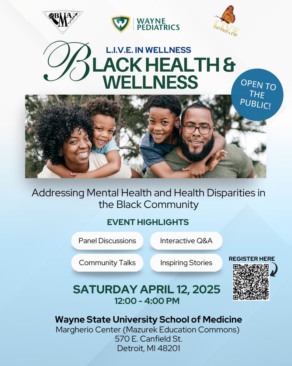 PediatricsWayne's tweet photo. TOMORROW: Join us for a powerful event with vendors, workshop, and a panel discussion, all dedicated to uplifting communities through holistic health practices 🌱

Saturday, April 12; 12- 4 PM
📍570 E. Canfield St. Detroit, MI 48201

🔗 Link in Bio
https://t.co/4BS45jSCcc https://t.co/rEbBahLJFd