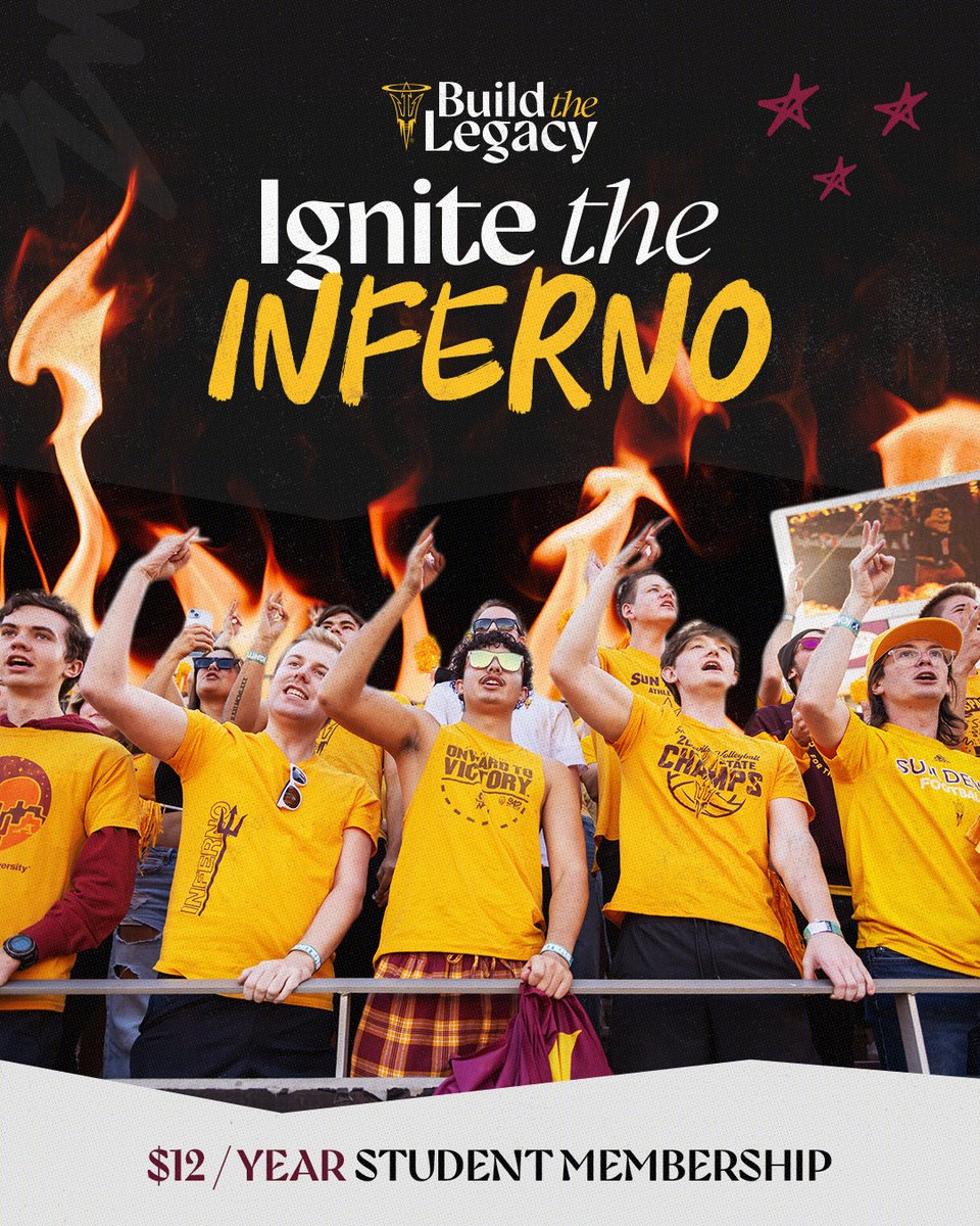 SunAngelNIL's tweet photo. π₯ For just $1 a month, become part of something LEGENDARY!
Join the INFERNO and turn up the heat at every game for only $12/YEAR! π₯
https://t.co/mFcsfbFPJN
#IgniteTheInferno #StudentSection #GamedayVibes #ASU https://t.co/MFEShn4mnT